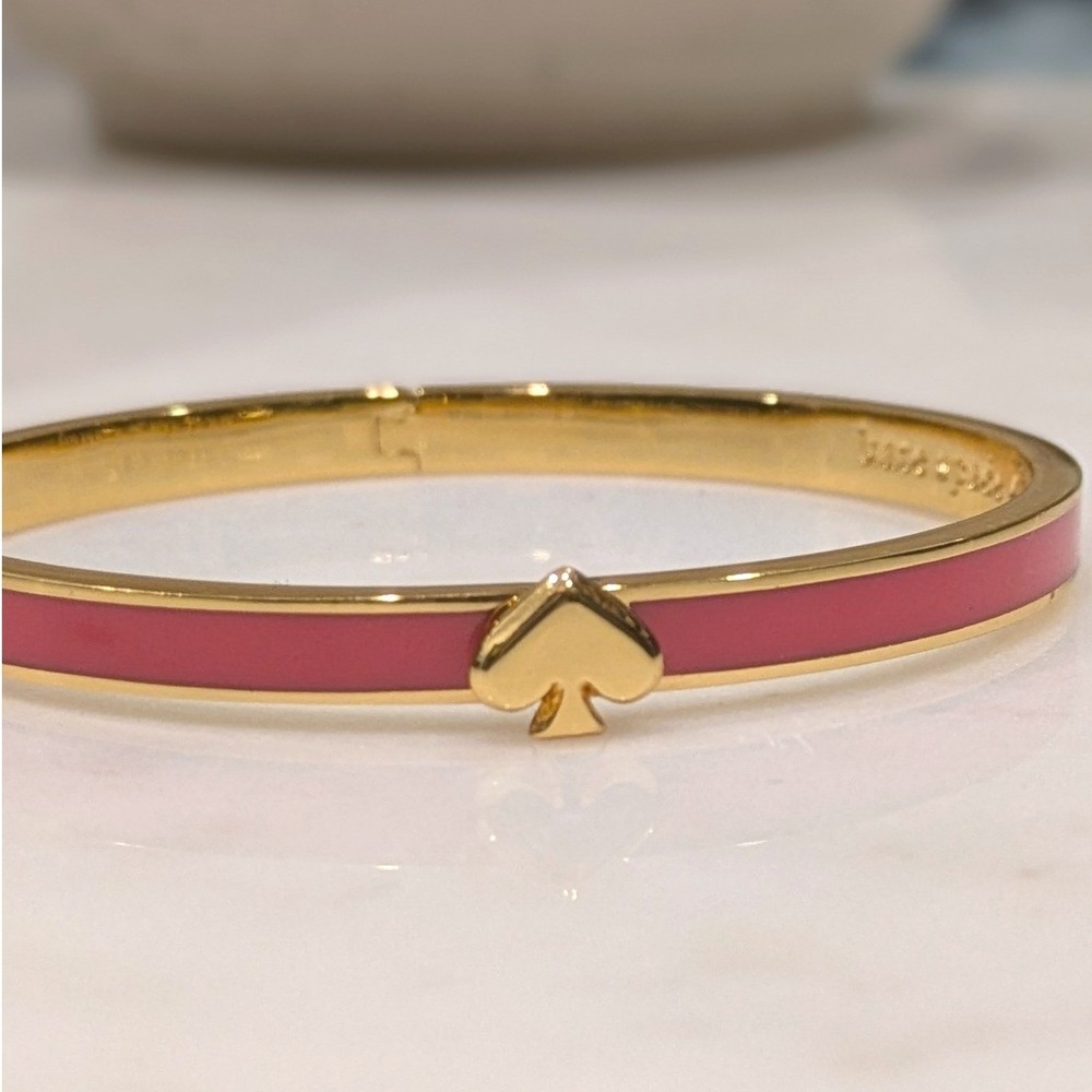 Kate Spade Heritage Spade Bangle Bracelet Women OS Pink Gold Enamel Hinged Clasp
